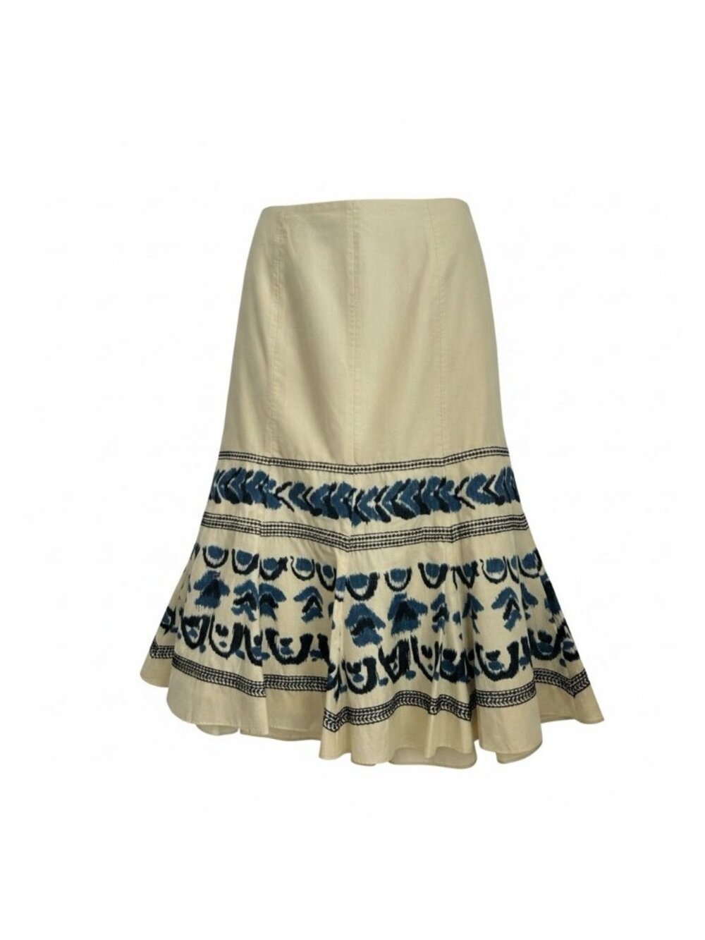 Jones New York Women's Size 6 Skirt Embroidered Cotton Cream A Line Midi 54050